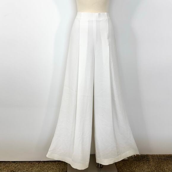 Elie Tahari Reese Pants Crepe Georgette Wide Leg Pleated Front White 6 NWT - Picture 2 of 10